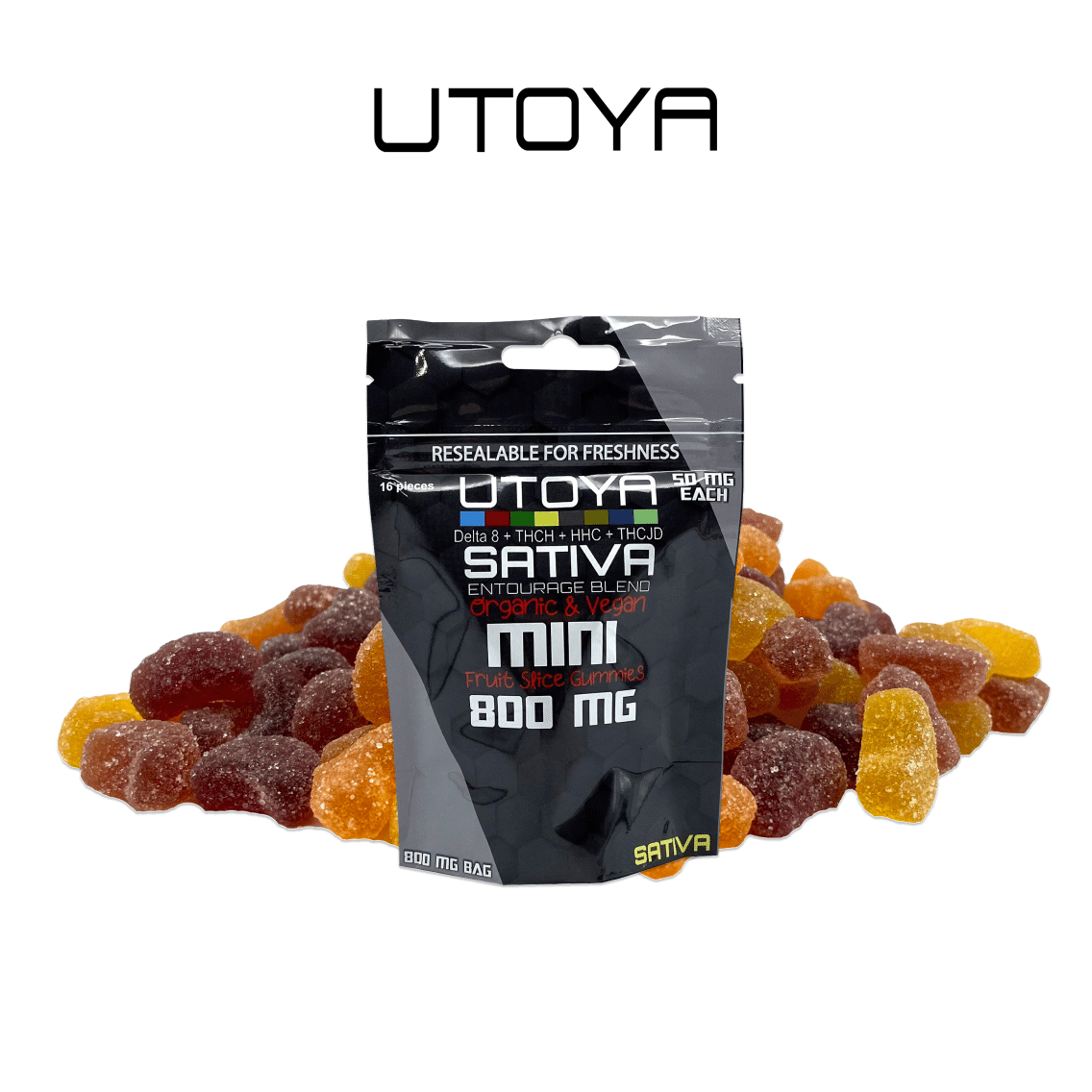 UTOYA - Sativa Mini Fruit Slices | Organic & Vegan | THCH/THCJD | 800 mg Bag - Image 4